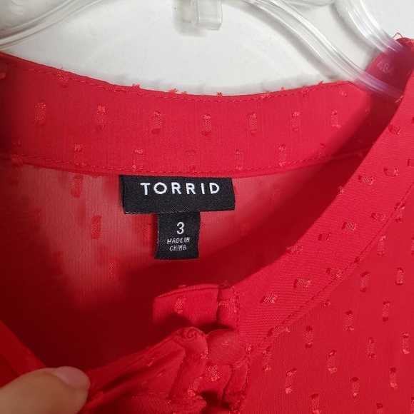 Torrid Red Love Clip Dot Print Button Front Chiffon Holiday Midi Dress - Picture 8 of 9